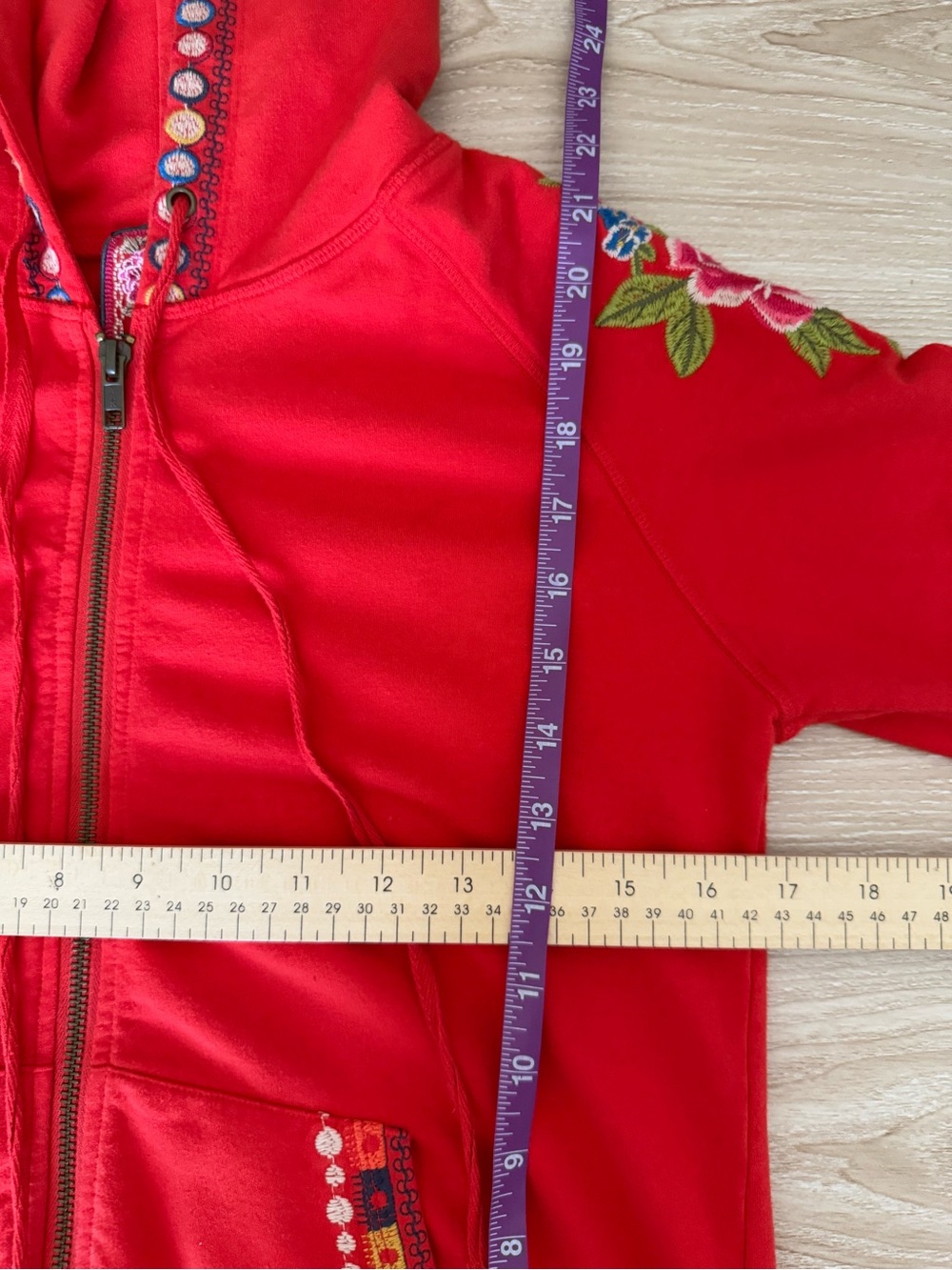 Johnny Was Petite XS Rina Full Zip Hoodie Red Boho Floral Embroidered Colorful - Picture 9 of 10